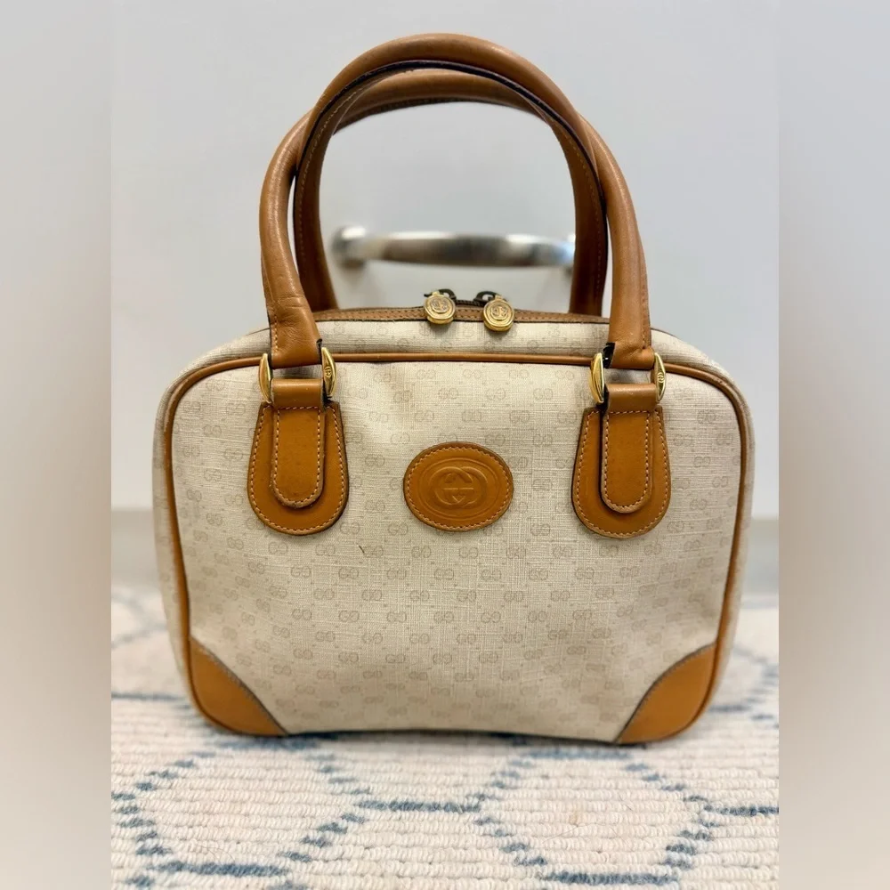 GUCCI Vintage 80’s Brown GG Monogram Signature Micro Supreme Top Handle Handbag